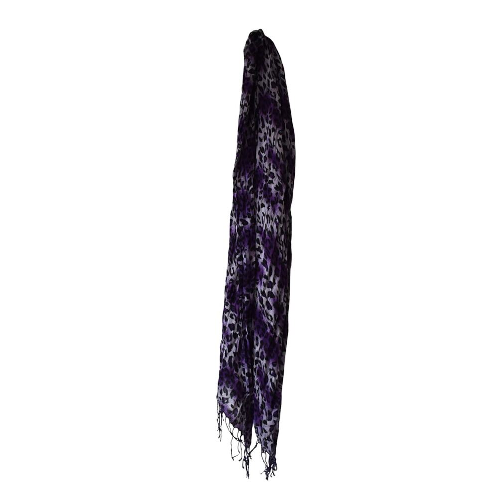 Purple Leopard Print Tassel Scarf